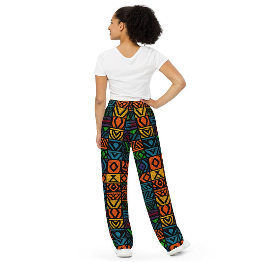 Kente - Pattern - Comfortable  - All-over print unisex wide-leg pants with Pockets - casual sport -leisure - sweatpants style