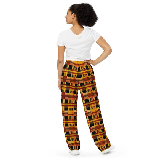 Sun - African - Kente Pattern - All-over print wide-leg pants with Pockets - Casual Sportswear-stylish sweatpants