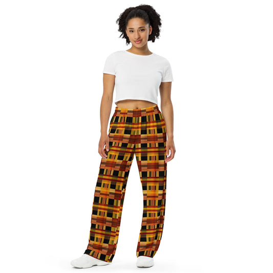 Sun - African - Kente Pattern - All-over print wide-leg pants with Pockets - Casual Sportswear-stylish sweatpants