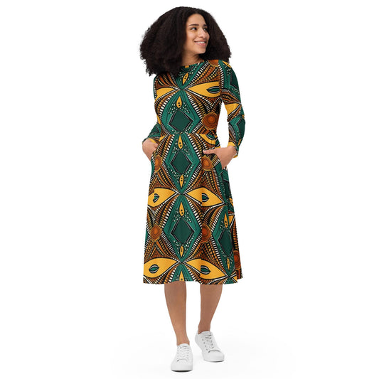 Ankara - African Pattern - long sleeve midi dress