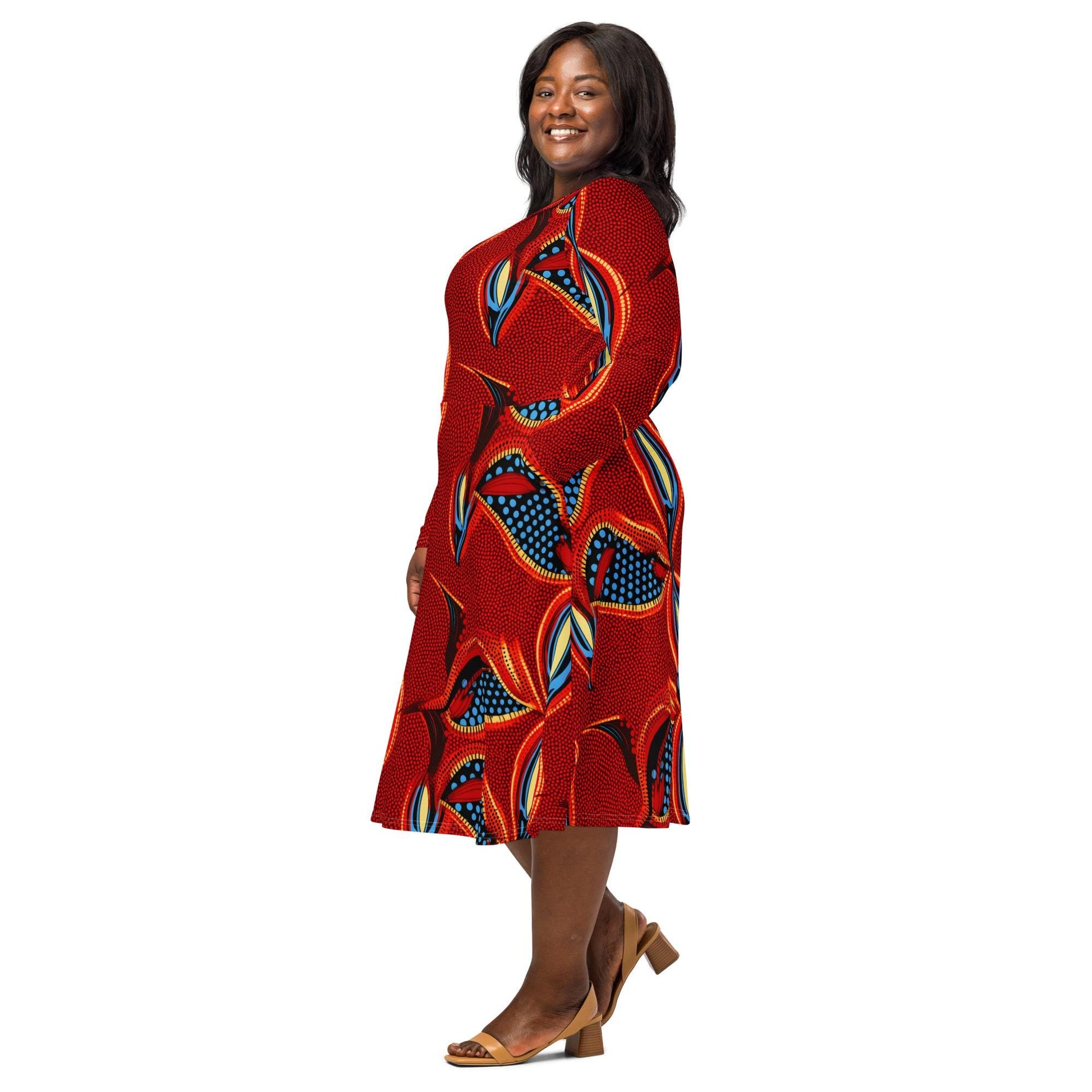 Vitaltiy- African - Ankara Pattern - long sleeve midi dress