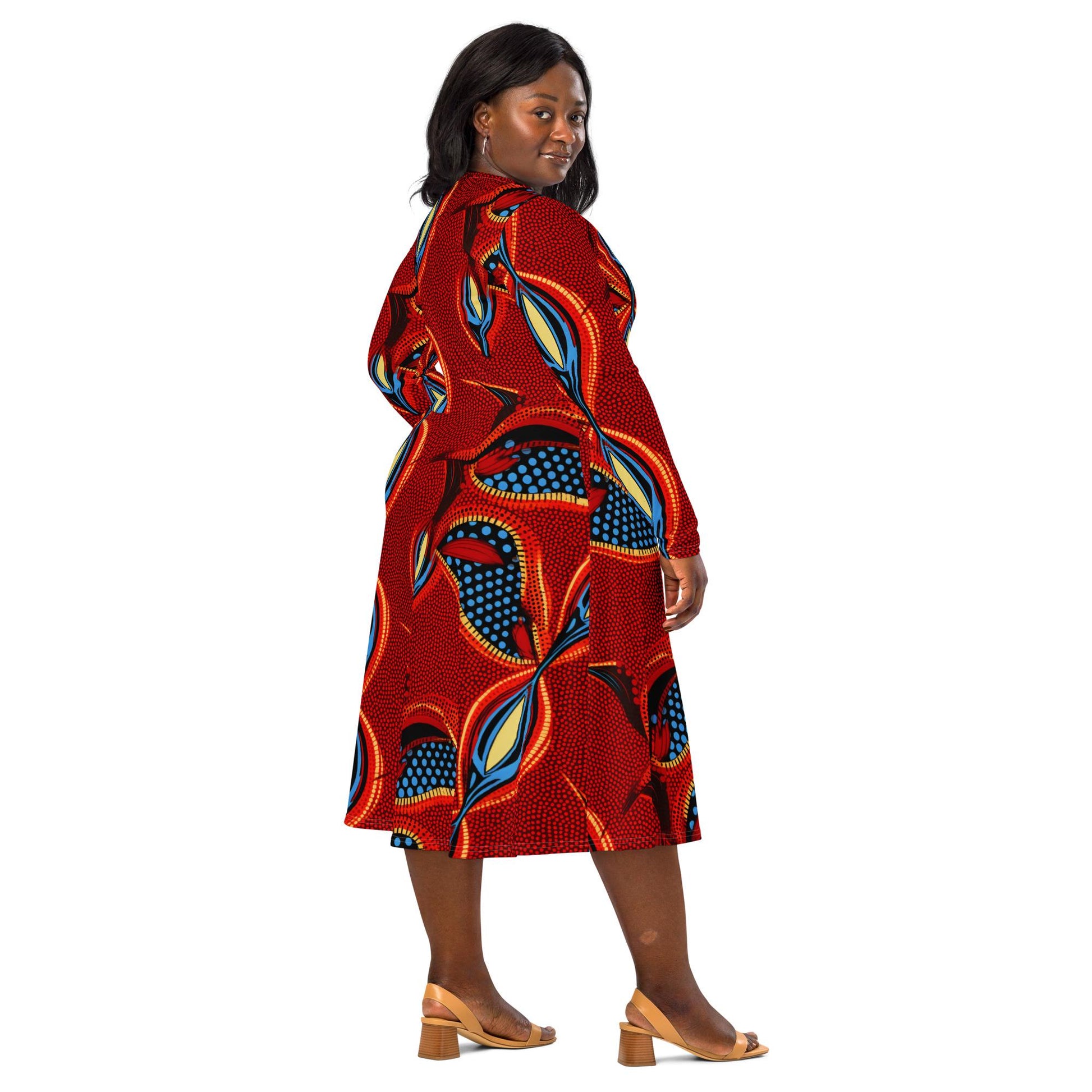 Vitaltiy- African - Ankara Pattern - long sleeve midi dress