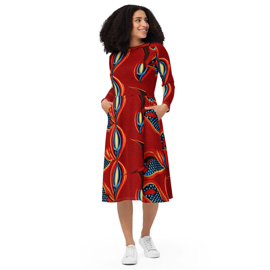 Vitaltiy- African - Ankara Pattern - long sleeve midi dress