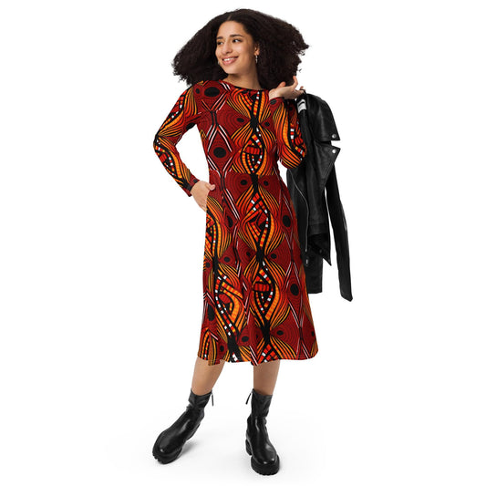 Sheng - African - Ankara Patter - long sleeve midi dress