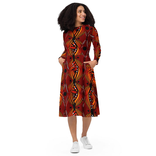 Sheng - African - Ankara Patter - long sleeve midi dress