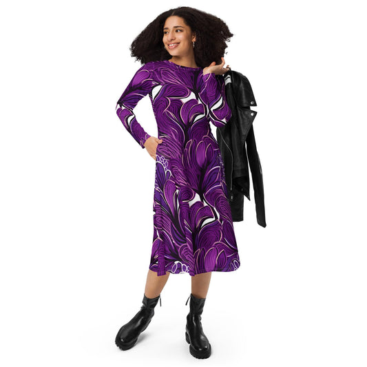 Zambarau - African Ankara - long sleeve midi dress