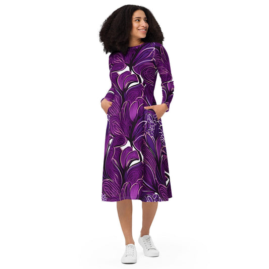 Zambarau - African Ankara - long sleeve midi dress